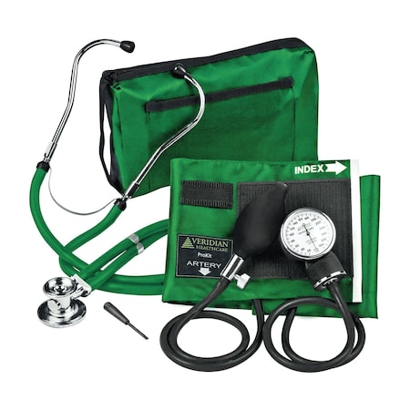 Veridian Healthcare ProKit Aneroid Sphygmomanometer With Sprague Scope, Adult, Hunter Green 02-12606